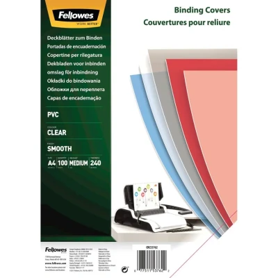 Image of Fellowes Transpsarent Plastic Covers 240 Micron (Pack of 100) 53762
