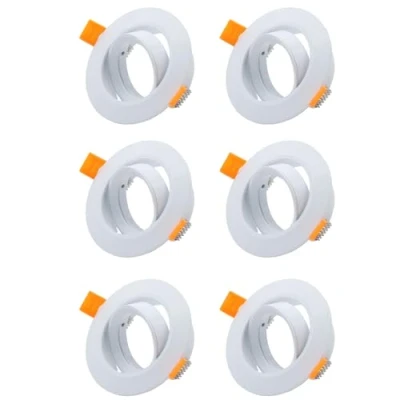 Image of COOINJOY 6X LED Recessed GU10 Spot Light Fittings 30 Tilt Downlights for Ceiling Round Brushed White Spotlights Mounting Frame with Lamp Holder 240V, Outer Diameter 90mm, Cutout 68 80mm