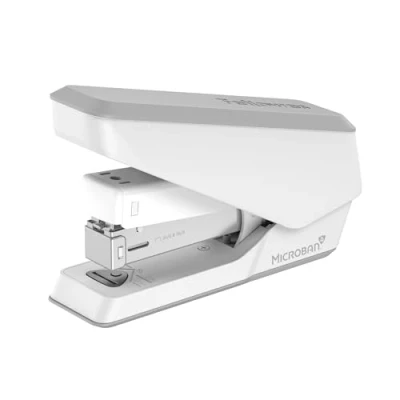 Image of Fellowes Jam Free Stapler, 25 Sheet Capacity LX840 Easy Press Half Strip Antibacterial Manual Stapler Uses Both 24/6mm and 26/6mm Staples White