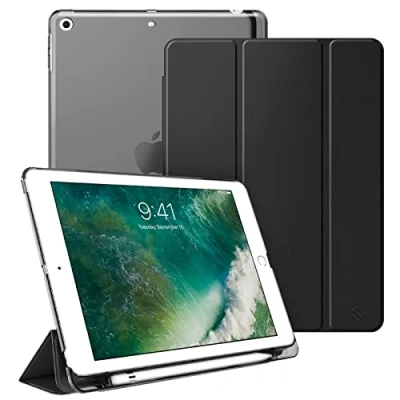 Image of FINTIE Case Compatible with iPad 6th Generation (2018) / 5th (2017) 9.7 inch, Slim Cover Frosted Back w/Pencil Holder, Support Auto Wake/Sleep, Black