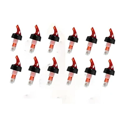 Image of Bottle Pourers, Quick Shot Spirit Measure Pourer Spouts Drinks Wine Cocktail Alcohol Automatic Dispenser Home Bar Tools Made in England by Chabrias (12 x 50ml, Red)