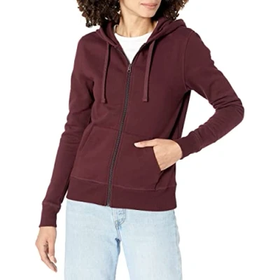 Image of Amazon Essentials Women&#039;s French Terry Fleece Full Zip Hoodie (Available in Plus Size), Burgundy, XL