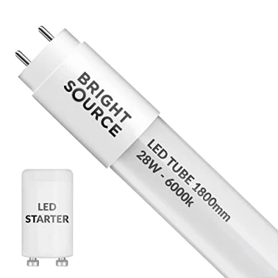 Image of Bright Source 6ft (1763mm) 28w LED T8 Tube, 2800lm, 6000K Daylight White, Replacement for 70w Fluorescent, Starter Included Direct Mains or use with Switch Start Fitting Magnetic Ballast