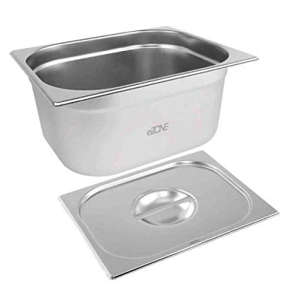 Image of eZone Gastronorm &amp; Lid 1/2 Half Stainless Steel Bain Marie Food Container Pan 150mm