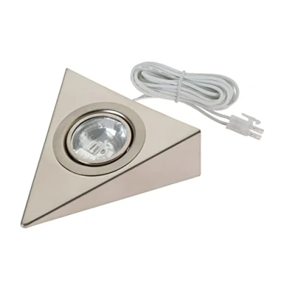 Image of FRS Triangle / Triangular 20w 12v Halogen Downlight Under Unit Cabinet Cupboard Shelf Light Stainless Steel (Transformer Required)