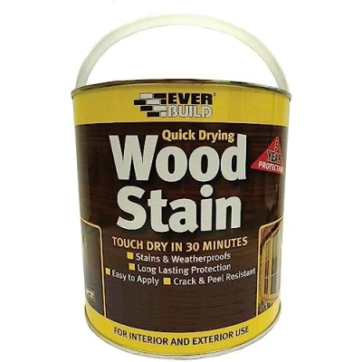 Image of Everbuild Satin Wood Stain Indoor And Outdoor Use Weatherproof UV Resistant Quick Drying Solvent Free Walnut 2.5L