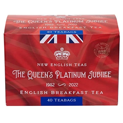 Image of New English Teas The Queens Platinum Jubilee Tea Carton with 40 Breakfast Teabags, Red