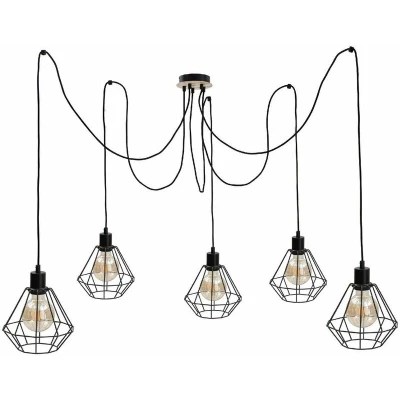 Image of Atwood Cluster Pendant Ceiling Light Black, Wood, 5x E27