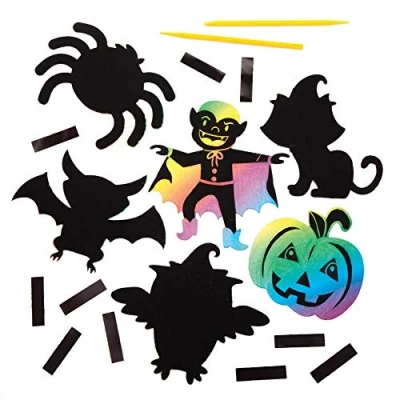 Image of Baker Ross AW872 Pack of 10, Scratch Art, Children Magnet Crafting, Halloween Activities for Kids, Assorted