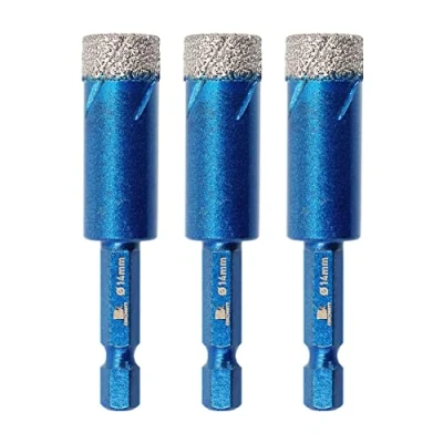 Image of Diamond Drill Bit 14mm,BRSCHNITT 3pcs/pack 3/5 Inch Hole Saw for Porcelain Tile Ceramic Stone Granite Marble,Hex Shank Dry Drilling Core Set