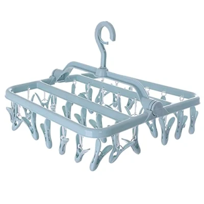 Image of GmeDhc 32 Pegs Folding Sock Dryer, Hanger for Washing Line, Swivel Hook Clothes Drying Rack, Portable Wind proof Airer, Socks, Underwear, Baby Clothes, Small Item