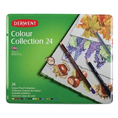 Image of Derwent Colour Collection Sampler Kit, Set of 24 Pencils, Blocks and Accessories for Colouring Drawing, Professional Quality, 0700212