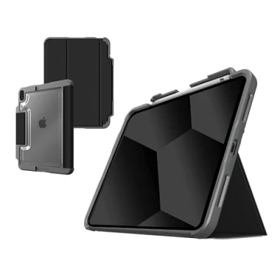Image of STM Dux Plus for iPad 10th Gen Ultra Protective, Lightweight Rubberized Case with Clear Back, Storage Apple Pencil 1 Magnetic Battery Saving On/Off Cover Black