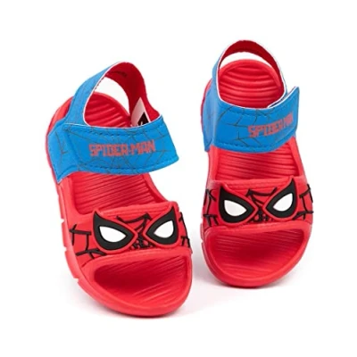 Image of Marvel Spider Man Kids Sandals Red &amp; Blue Sliders for Toddler Boys Superhero Summer Pool Shoes with Supportive Strap Slip on Beach Footwear Fun Merchandise Gift Children