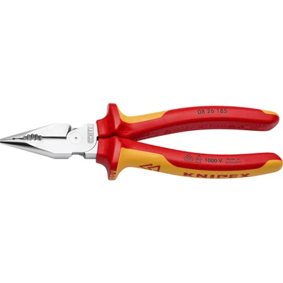 Image of KNIPEX 08 26 185 Needle Nose Combination Pliers Insulated with Multi Component Grips, VDE Tested Chrome Plated