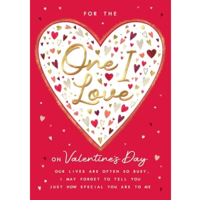 Image of Piccadilly Greetings Valentine&#039;s Day Card, For The One I Love Hearts 10 x 7 inches