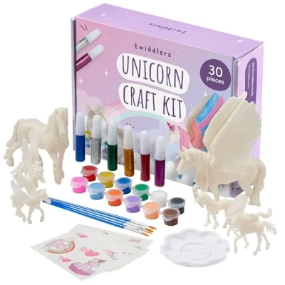 Image of THE TWIDDLERS Paint Your Own Unicorn, Painting Kit with Creative Colourful Glitters &amp; Stickers Birthday Party Art Crafts, Girls Toy Gift Set for Kids