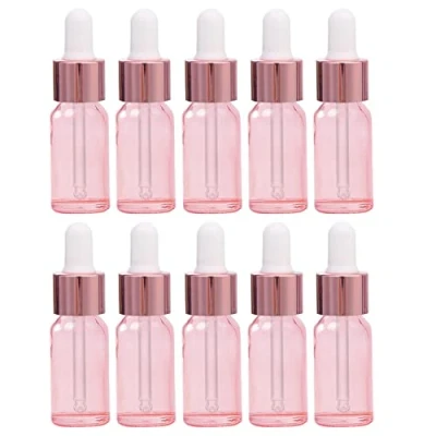 Image of JamHooDirect 10Pcs, 10ml Glass Dropper Bottles with Pipettes, Mini Empty for Essential Massage oils/Chemical Liquid (rose clear/rose gold cap)
