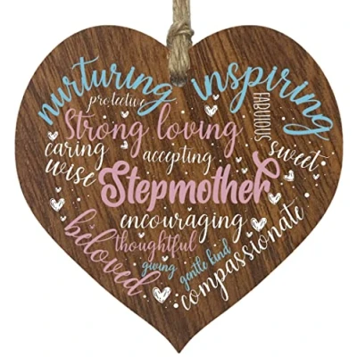 Image of Step Mum Birthday Gifts Wooden Heart Plaque, Dark Wood Sign, Mothers Day For Her, Worlds Best Hanging Heart, Stepmum Mother, Presents on Her