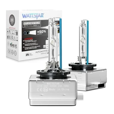 Image of wattstar Xenon headlight, d1s bulb, 35W, 8000K, Compatible with 85415XV2S1,66140,HID bulbs, Brenner, bulb replacement,.Socket Type: Pk32d 2(pack of 2)