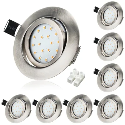 Image of HiBay 8X Downlights for Ceiling 5w, 230V Ultra Slim Recessed Spot Lights Warm White, Hole Size 72 80 mm, 40 Tilt Chrome Round Led Kitchen, Living Room, Bedroom Indoor