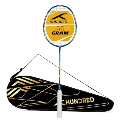 Image of HUNDRED Powertek 2000 PRO Graphite Strung Badminton Racket with Full Cover For Intermediate Players Weight: 90 grams Maximum String Tension 22 24lbs
