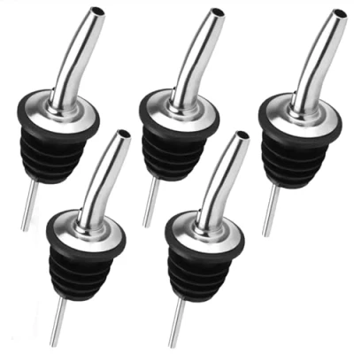 Image of Chabrias Ltd Stainless Steel Fast Free Flow Liquor Spirits Pourer Speed Pourers Wine Bottle Tapered Spout for Olive Oil Coffee Syrup Vinegar Bottles (Silver, 5 Pack)