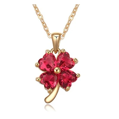 Image of Crystalline Azuria Women Girls 18ct Gold Plated Pink Zirconia Crystals Lucky Clover Pendant Necklace 17.7 inches
