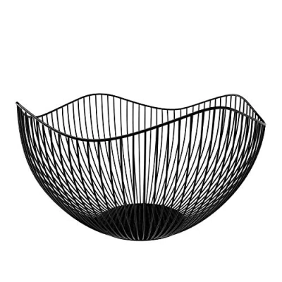 Image of DMAR Black Fruit Bowl, 25x14cm Large Wire Metal Basket, Durable