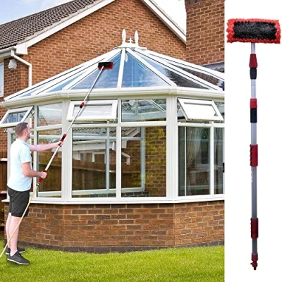 Image of 3 Metre Telescopic Extending Water Fed Window Cleaning Pole Brush Upstairs Windows Conservatory Cleaner Car Roof Lightweight Aluminium in 1 Squeegee Wash with Two Heads