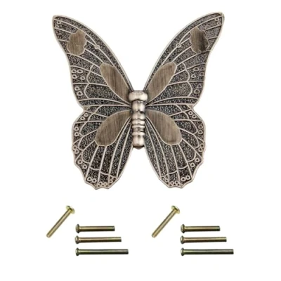 Image of Mgoodoo Pull Handles Knobs Cupboard Door Cabinet Furniture Chest Drawer Farmhouse Style Vintage Butterfly (2pcs, 80mm Antique Bronze)
