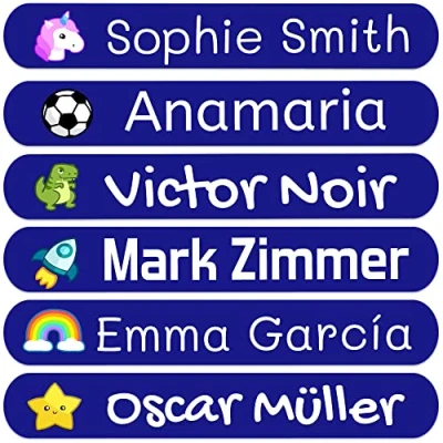 Image of 50 Customizable Adhesive Labels, Ideal for Marking Objects, Microwave and Dishwasher Safe, Suitable Books, Lunch Boxes, Bottles, Box Personalised Name Stickers, Marine Color