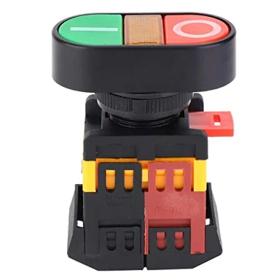Image of Walfront Push Button Switch Double, NO+NC Momentary, 220V with LED Light, On Off, Red or Green Buttons, 10.0 Amps, 220.0 Volts, ABS, 1 way, 2 Positions, Control, 2200 Watts