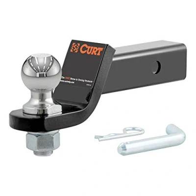 Image of CURT 45036 Trailer Hitch Mount with 2 Inch Ball &amp; Pin, Fits in Receiver, 7,500 lbs, 2&quot; Drop, GLOSS BLACK POWDER COAT