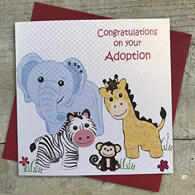 Image of white cotton cards &quot;Congratulations On Your Adoption Handmade Card, White, PD124