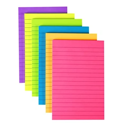 Image of 4 in x 6 Lined Sticky Notes for Post,6 Bright Colors Self Stick Notes, 45 Sheets Per Pad, Pads, 270 Total