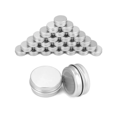 Image of QWORK® 30Pcs Aluminum Tins with lids, Round Cans Empty Cosmetics Container Pots Travel Sample for Cosmetics, Lip Balm, Salve, Candle, DIY Crafts (30ml)