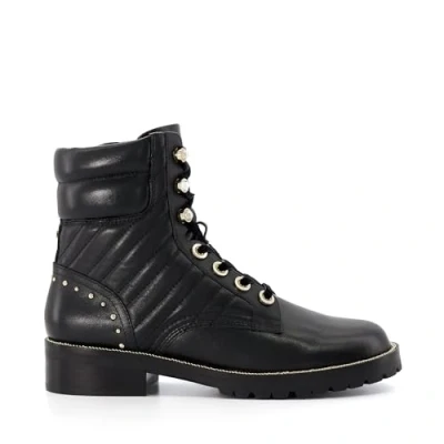 Image of Dune London Womens Ladies Pearlescent Quilted Side Biker Boots Black Leather (archived) Size UK 4