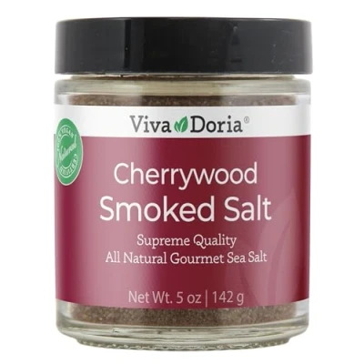 Image of Viva Doria Cherrywood Smoked Sea Salt, Fine Grain, 5 Oz Glass Jar