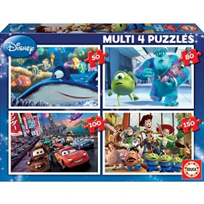 Image of Disney Educa Borras Multi Puzzle 4 in 1 Pixar Nemo Monsters Cars Toy Story