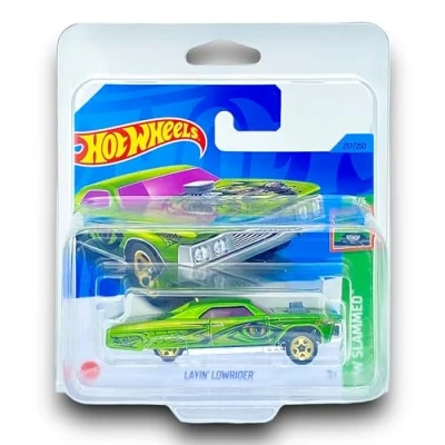 Image of Hot Wheels Layin&#039; Lowrider (Green &amp; Pink) 3/5 HW Slammed 2023 237/250 (Short Card) COMES IN A KLAS CAR KEEPER SHORT CARD PROTECTOR CASE HKJ08