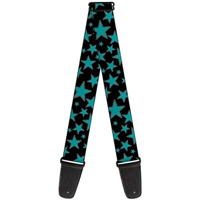 Image of Buckle Down GS W33916 Guitar Strap Multi Stars Black/Turquoise 2&quot; Wide 29 54&quot; Length