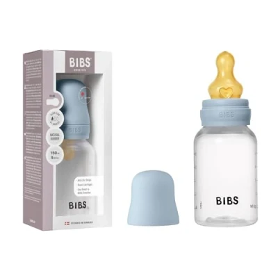 Image of BIBS Baby Bottle 150 ml Natural Rubber Latex Nipple Anti Colic, BPA Free, Round Nipple, Slow Flow, Lightweight &amp; Easy to Clean, Suitable for Newborns 0+ Years Blue