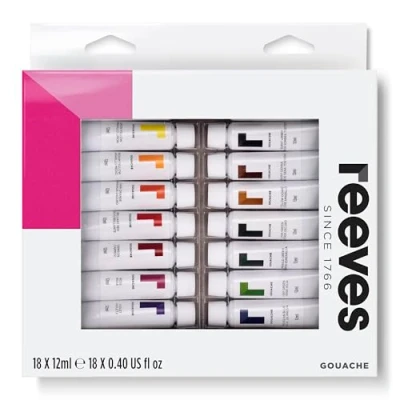 Image of Reeves Gouache Paint Set 18 vibrant colours with matt finish Suitable for beginners, leisure and recreational users