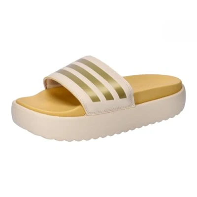 Image of adidas Women&#039;s Adilette Platform Slides, Crystal Sand/Gold met/semi Spark, 9 UK