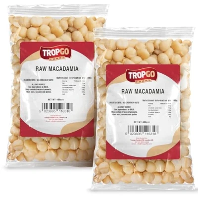 Image of Tropgo Macadamia Nuts 400g Pack of 2 Whole Raw Packed Fresh, Premium Quality Healthy High in Fibre &amp; Minerals, Gluten Free Perfect for Snacking