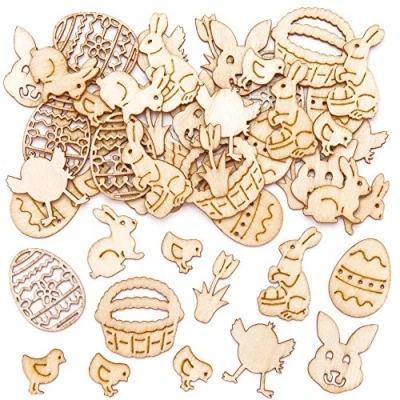 Image of Baker Ross AT476 Easter Mini Wooden Shapes Pack of 50, Creative Art And Craft Supplies For Kids To Make Decorate