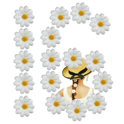 Image of HOVUK Easter Daisy Flowers Artificial, 4.7cm DIY Arts and Crafts Fabric Flowers, Craft Supplies, Bonnet Wreath Decor, Wedding Party Decorations (16x White Flowers)
