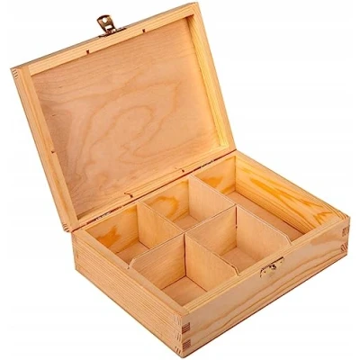 Image of Wooden World tea Box organizer with partition for 5 separate types craft decoupage pyrography