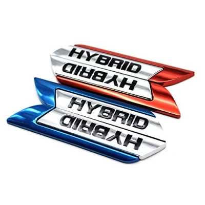 Image of 1Pair Car Metal Badge Emblem 3D HYBRID Trunk Auto Logo Adhesive Decal Sticker For Most Cars (Red)